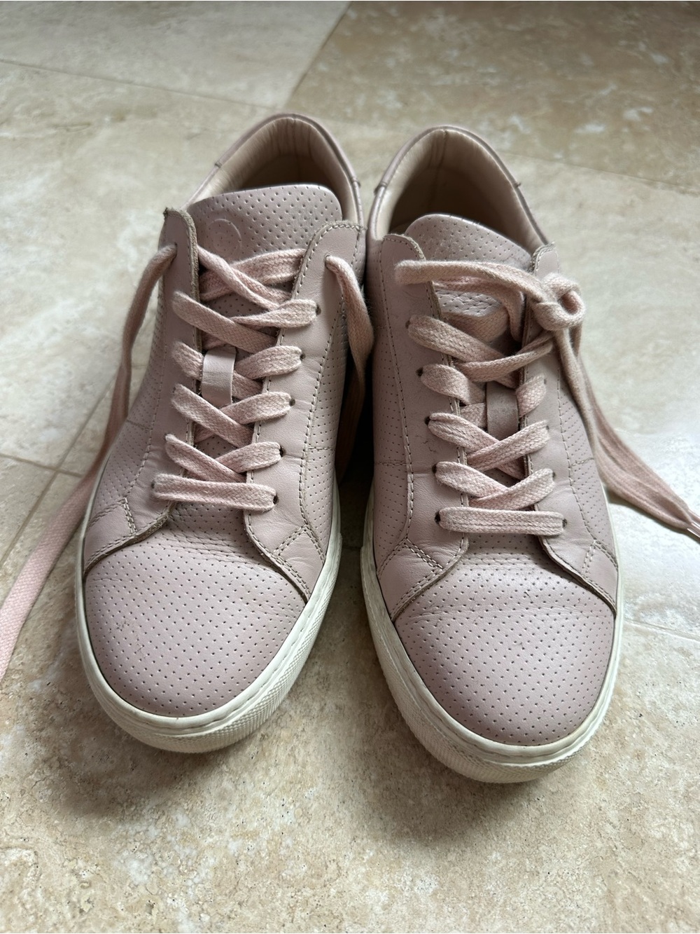 Greats Blush Pink Perforated Leather Lace-Up Sneakers